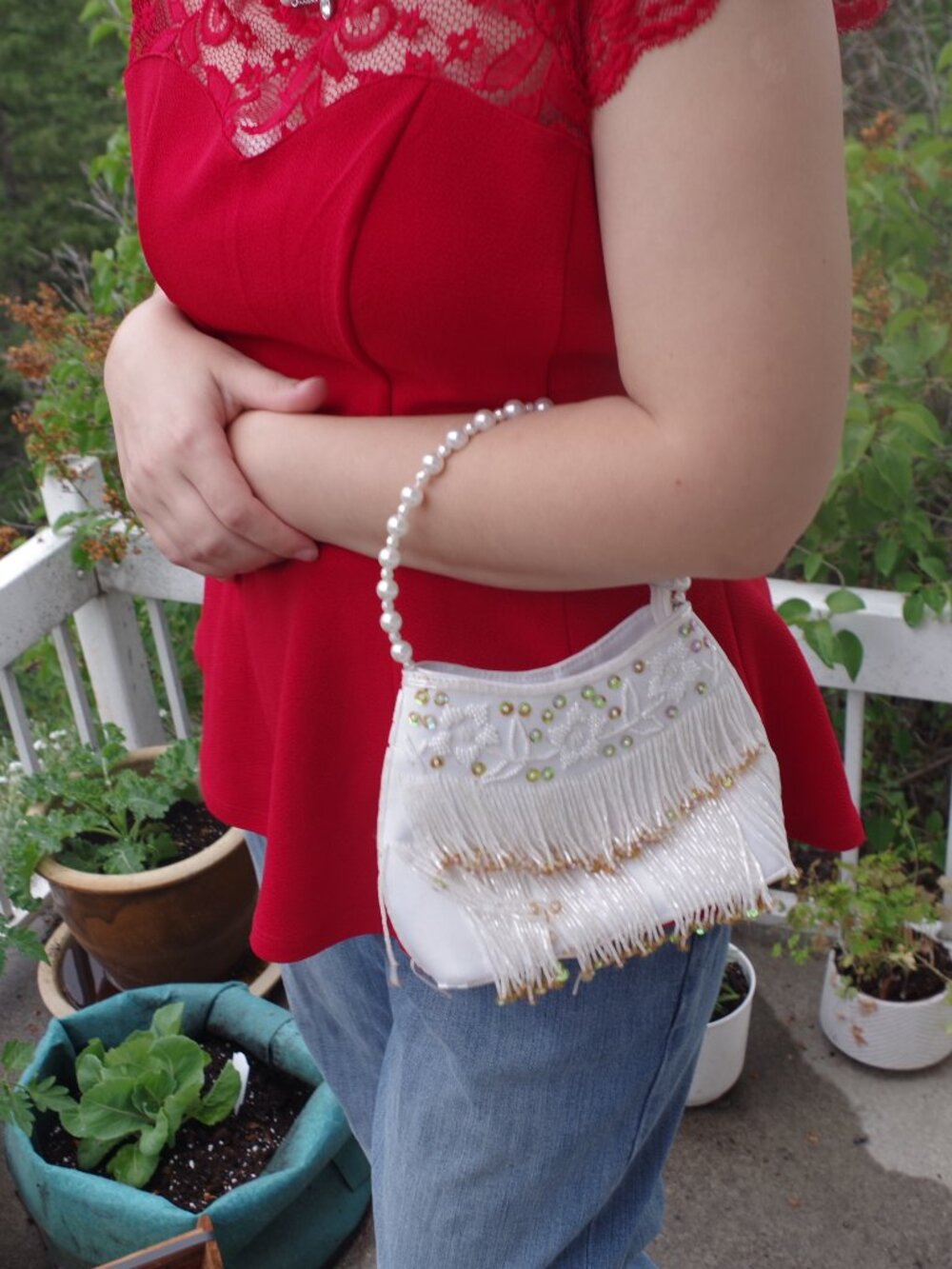 Ladies Beaded White Pearl Wedding Clutch Purse